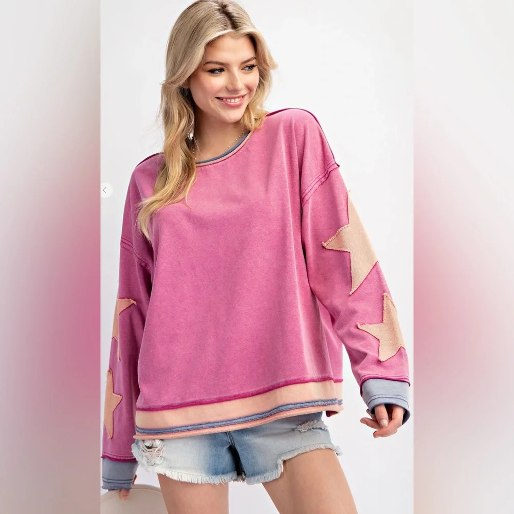 NEW POL Pink Star Sweatshirt! SZ Small - Picture 3 of 5